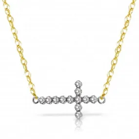 0.18 Carat 14K Solid Yellow Gold Horizontal Cross Diamond Necklace