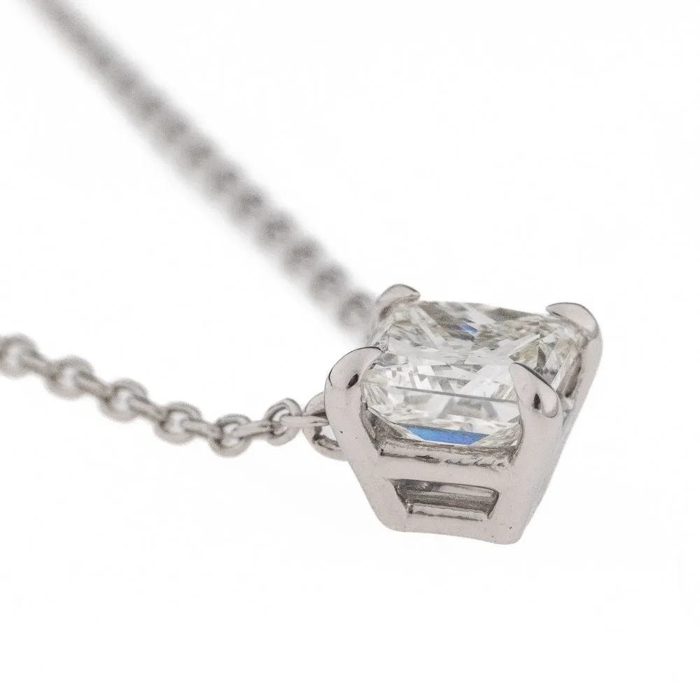 0.71ct Princess Cut Diamond Solitaire 16" Necklace in 14K White Gold