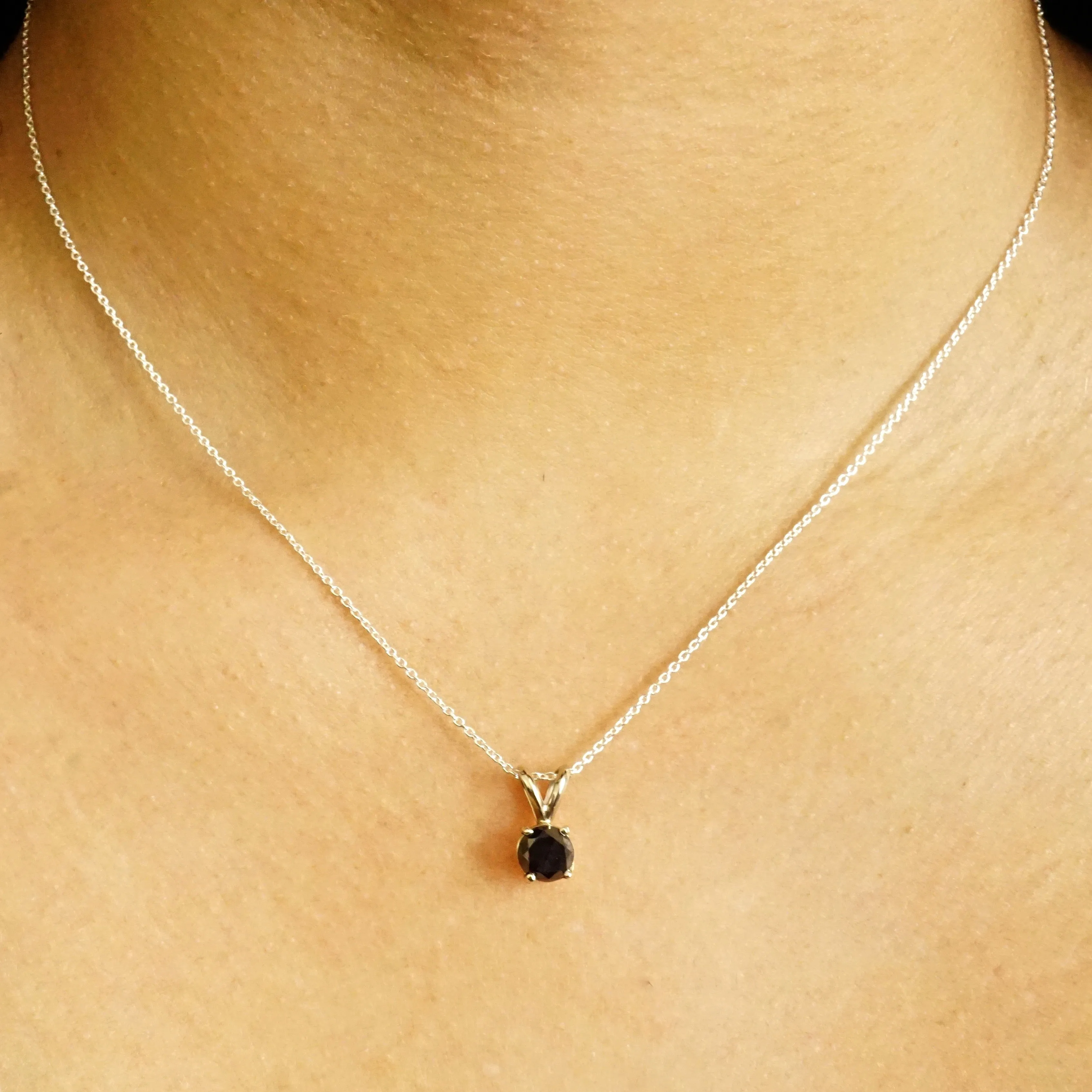 1 carat Black Diamond Solitaire Pendant in 14k White Gold - Women's Round Black Diamond Necklace