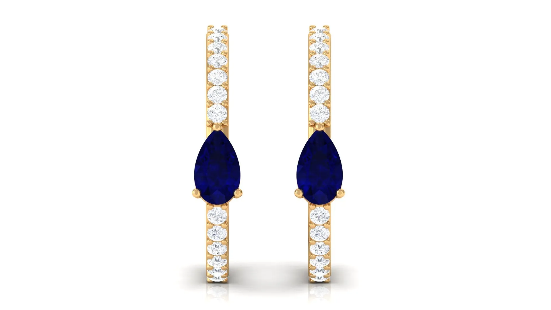 1 CT Pear Cut Blue Sapphire and Diamond Hoop Earrings