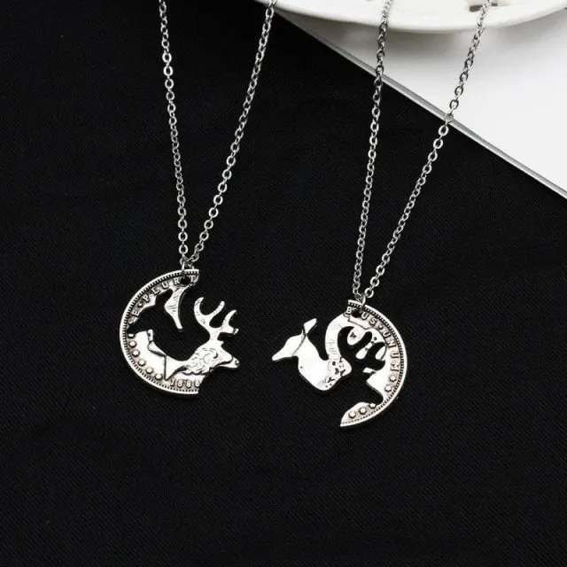 1 Pair Cartoon Cute Couples Men Women Paired Pendants Necklace Hip Hop Fashion Chain Girl Accessories Student Sisters Girlfriend