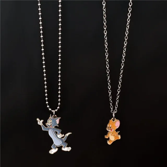 1 Pair Cartoon Cute Couples Men Women Paired Pendants Necklace Hip Hop Fashion Chain Girl Accessories Student Sisters Girlfriend