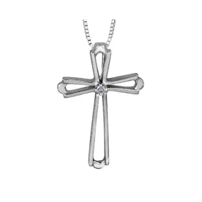 10k White Gold & Diamond Cross Necklace