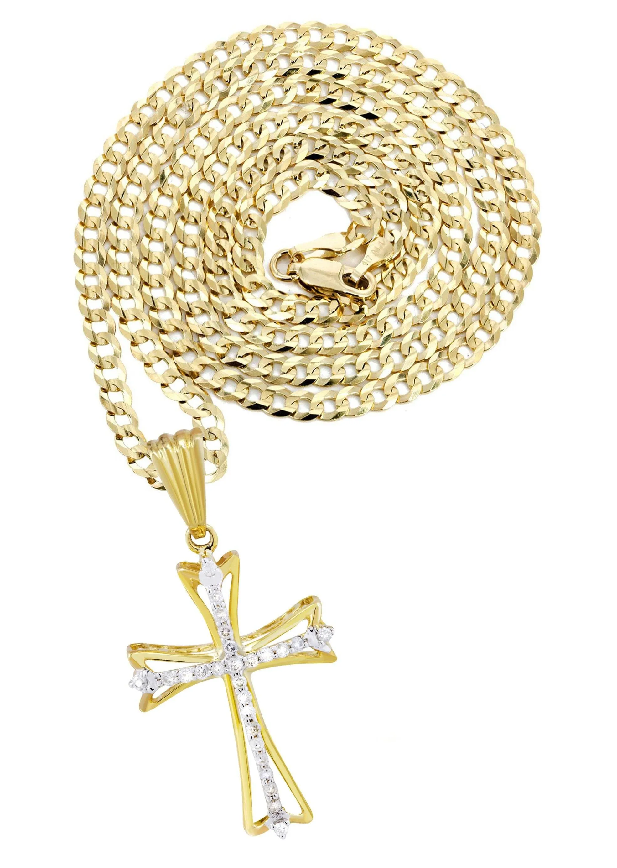 10K Yellow Gold Cross  Diamond Necklace  | 0.21 Carats