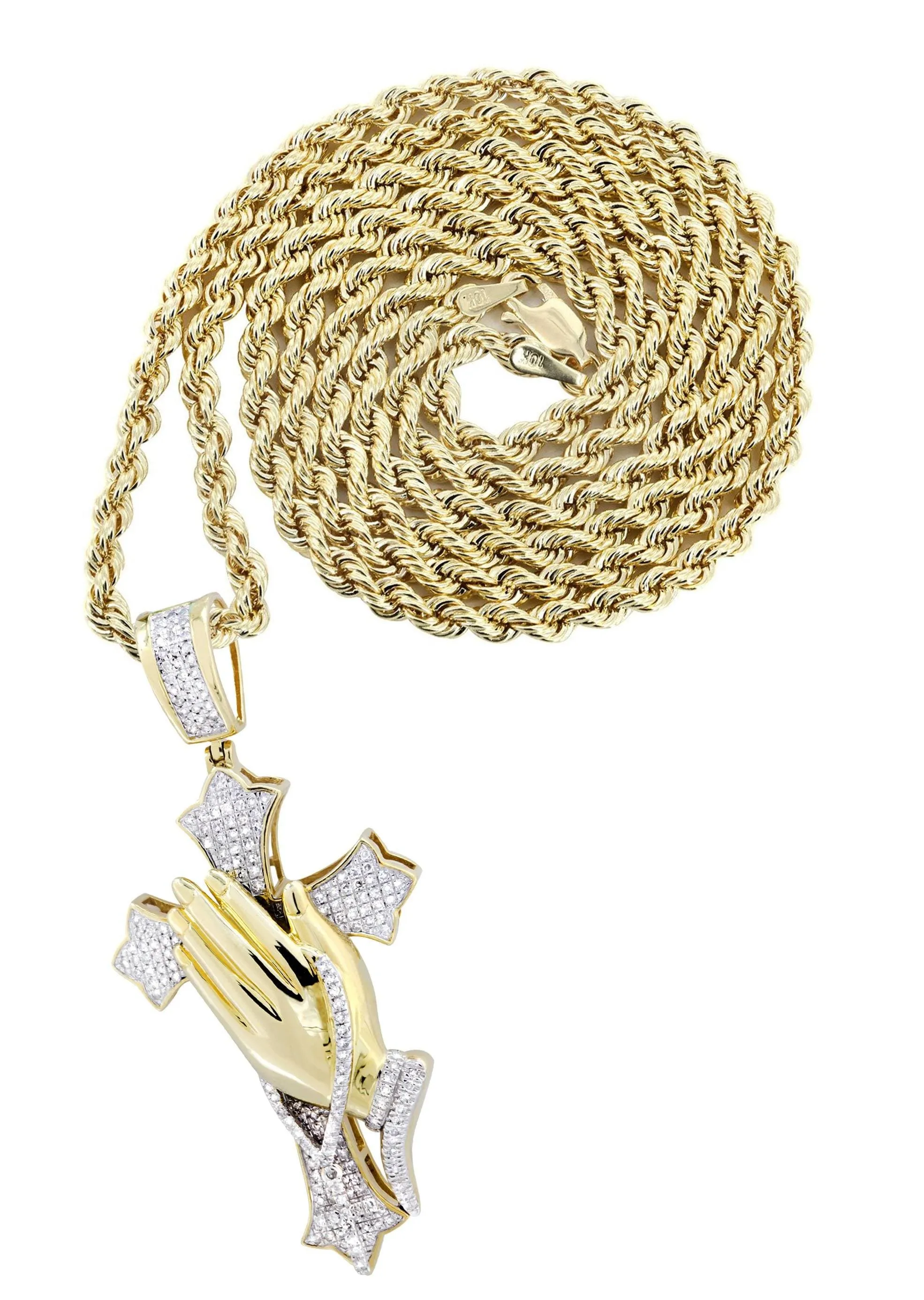 10K Yellow Gold Cross  Diamond Necklace  | 0.67 Carats