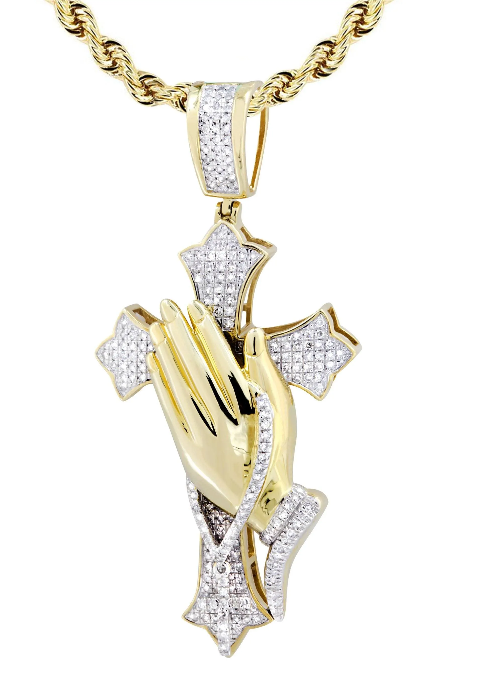 10K Yellow Gold Cross  Diamond Necklace  | 0.67 Carats