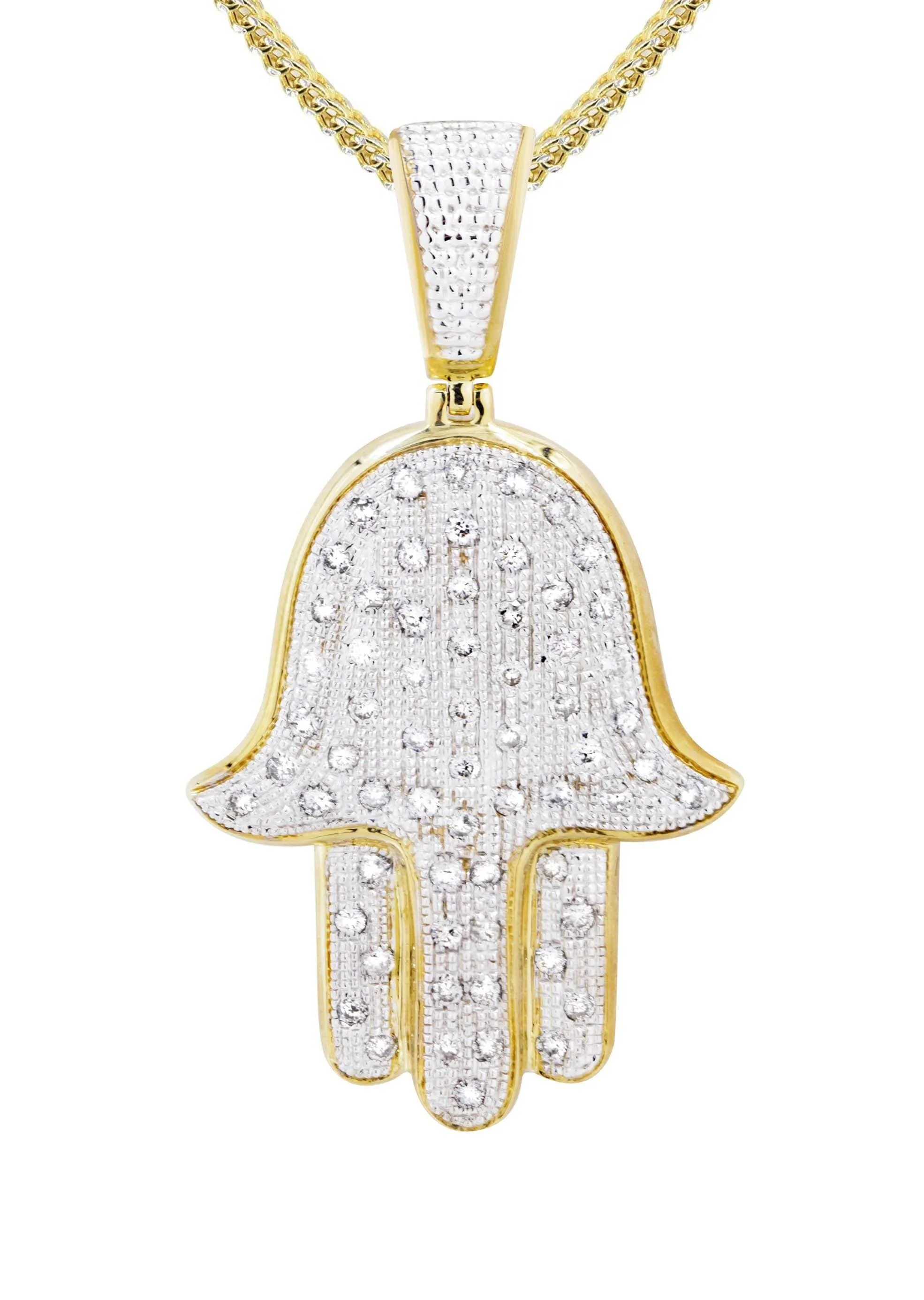 10K Yellow Gold Hamsa Diamond Necklace  | 1.09 Carats