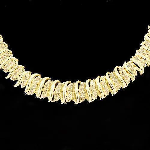 10K Yellow Solid Gold Womens Diamond Necklace 4.00 Ctw