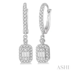 1/2 Ctw Baguette & Round Cut Diamond Earrings in 14K White Gold