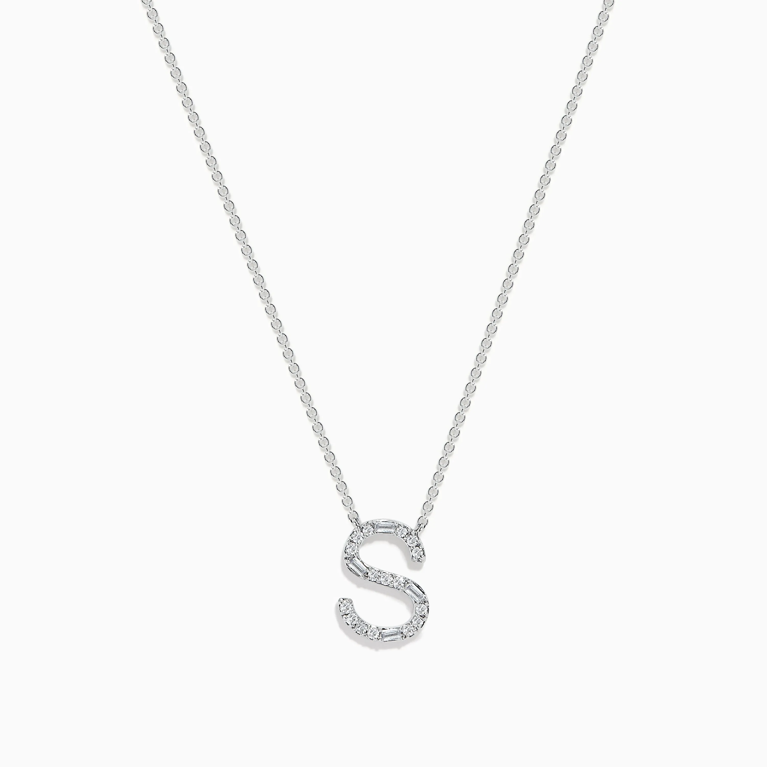 14 Karat White Gold Initial "S" Diamond Necklace