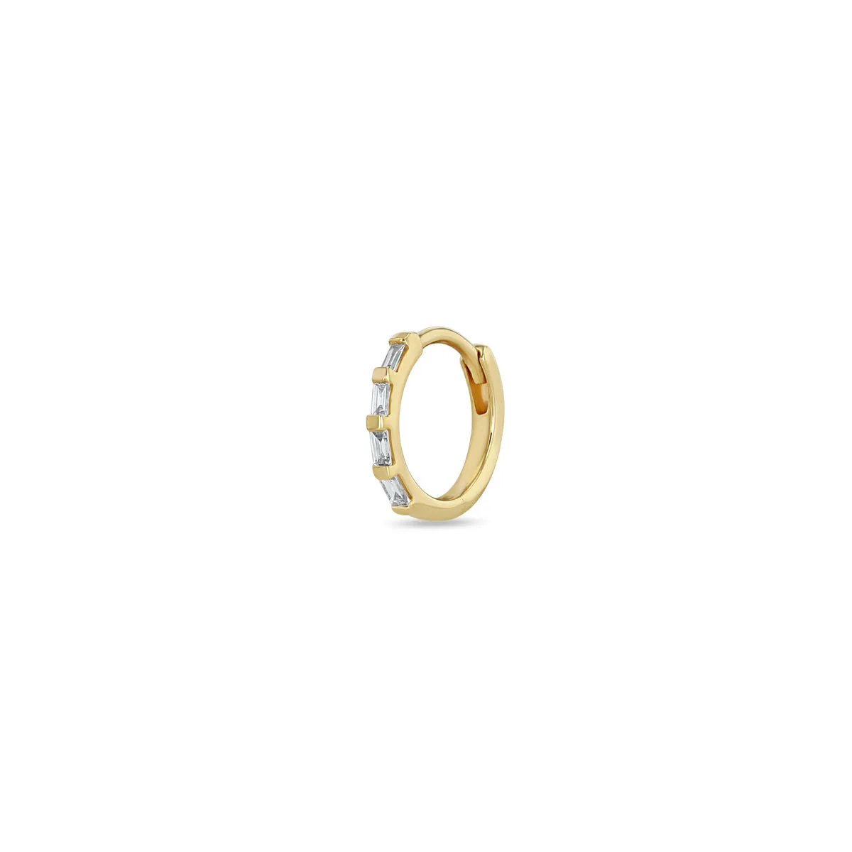 14k Baguette Diamond Hinge Huggie Hoops