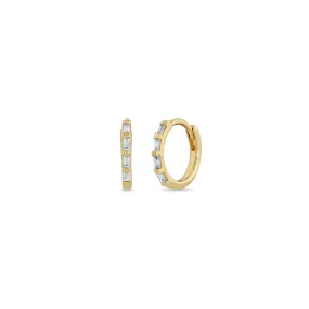 14k Baguette Diamond Hinge Huggie Hoops