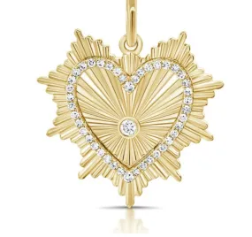 14k Diamond Fluted Heart Charm