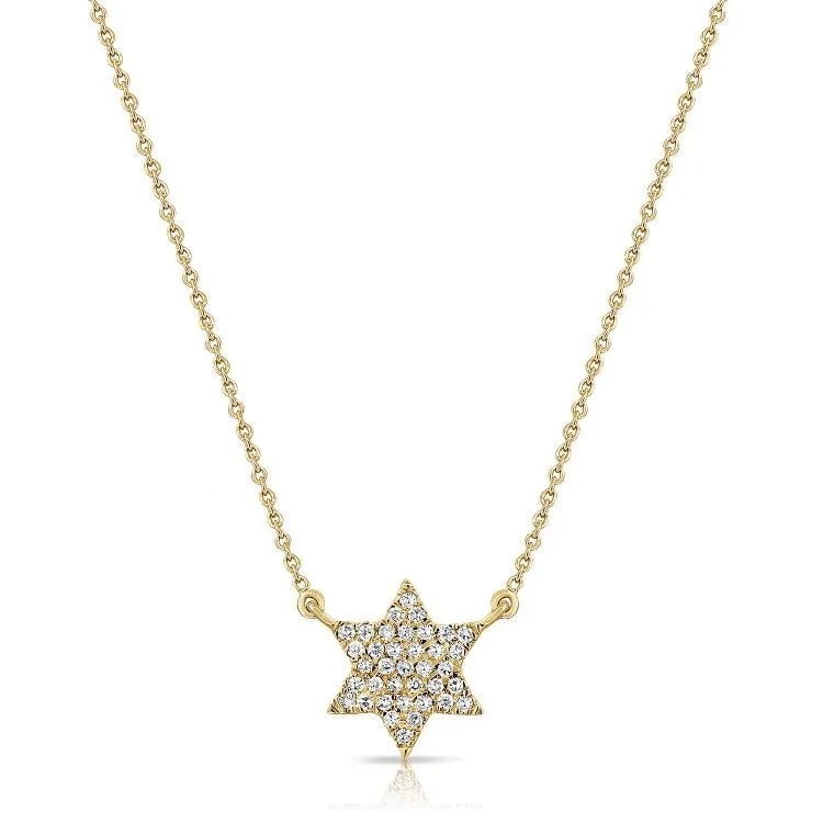 14K Gold 0.10Ct Diamond Star of David Necklace with 37 Diamonds, available in White, Rose and Yellow Gold