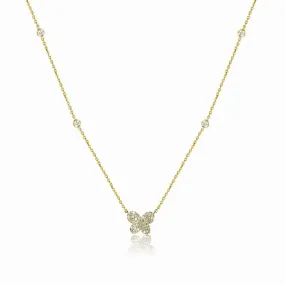 14k Gold 0.18 Ct Diamond Butterfly Station Necklace, Available in White, Rose and Yellow Gold