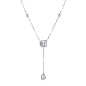 14k Gold 0.28Ct Diamond Lariat Necklace, Available in White, Rose and Yellow Gold