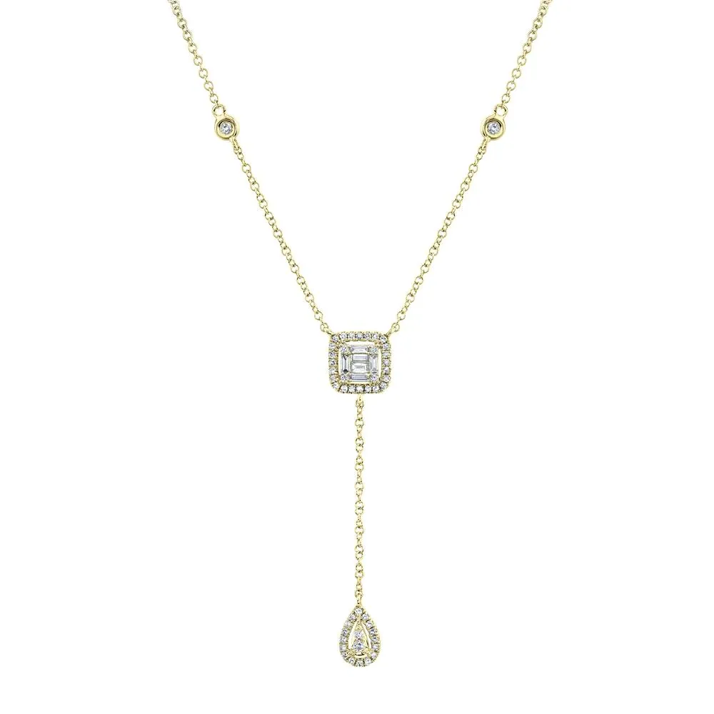 14k Gold 0.28Ct Diamond Lariat Necklace, Available in White, Rose and Yellow Gold