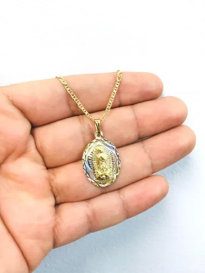 14K Gold Filled Virgen de Guadalupe Set Chain and Pendant 20x13mm/ Mariner Link Chain 20" / Everyday Necklace / Cadena y Dije de la Virgencita de Guadalupe