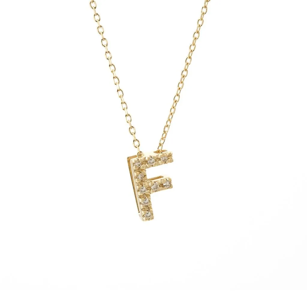 14K Gold Initial "F" Necklace With Diamonds