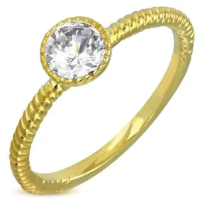 14K Gold Plated Fairy Tale Twisted Rope Bezel Set IOBI Crystals Solitaire Ring for Woman