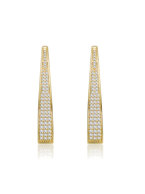 14k Gold Plated with Clear Cubic Zirconia Pave Oblong Oval Hoop Earrings