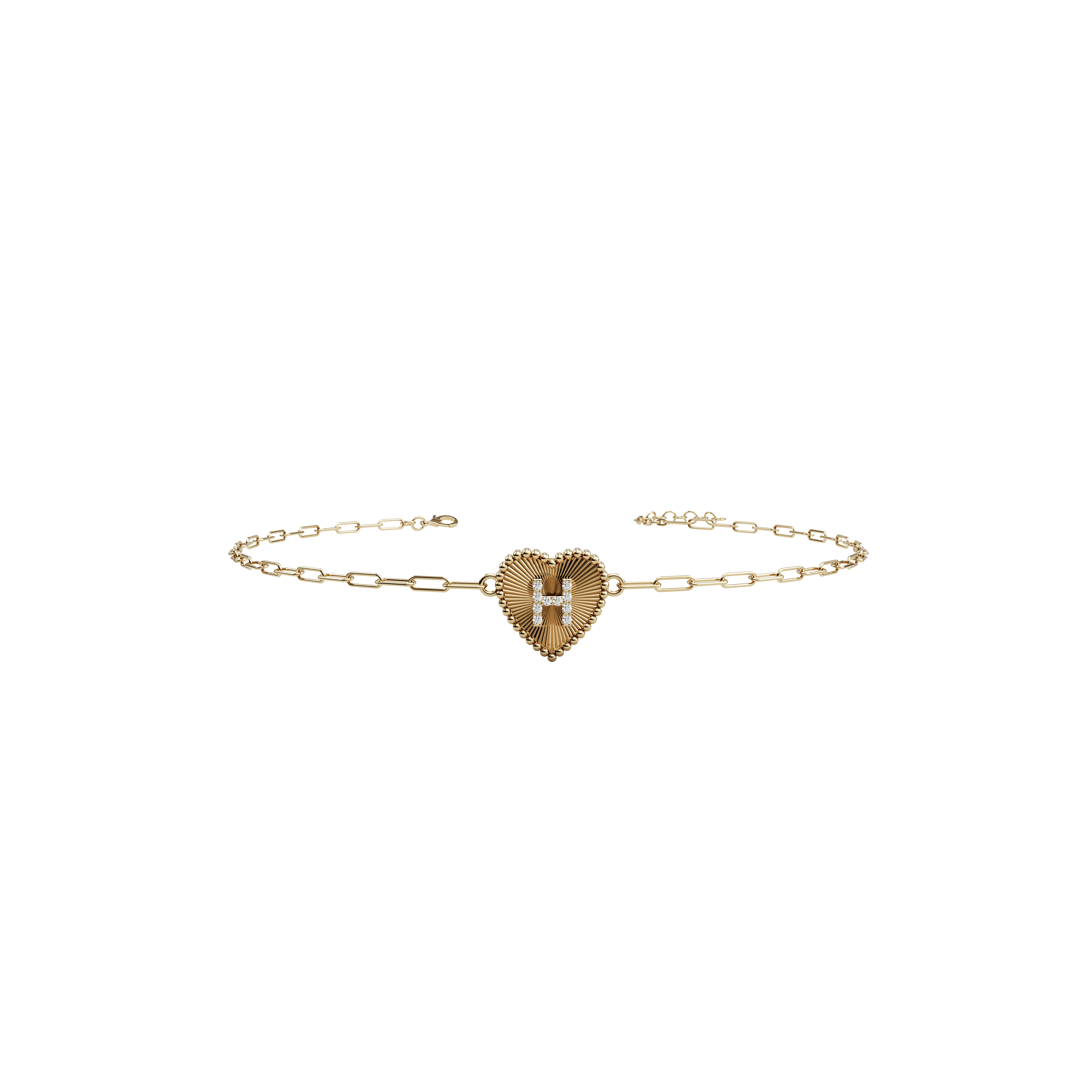 14k Obra Fluted Heart Initial Bracelet