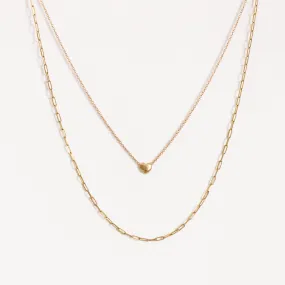 14K Puff Heart   Dainty Paper Clip Necklace Bundle