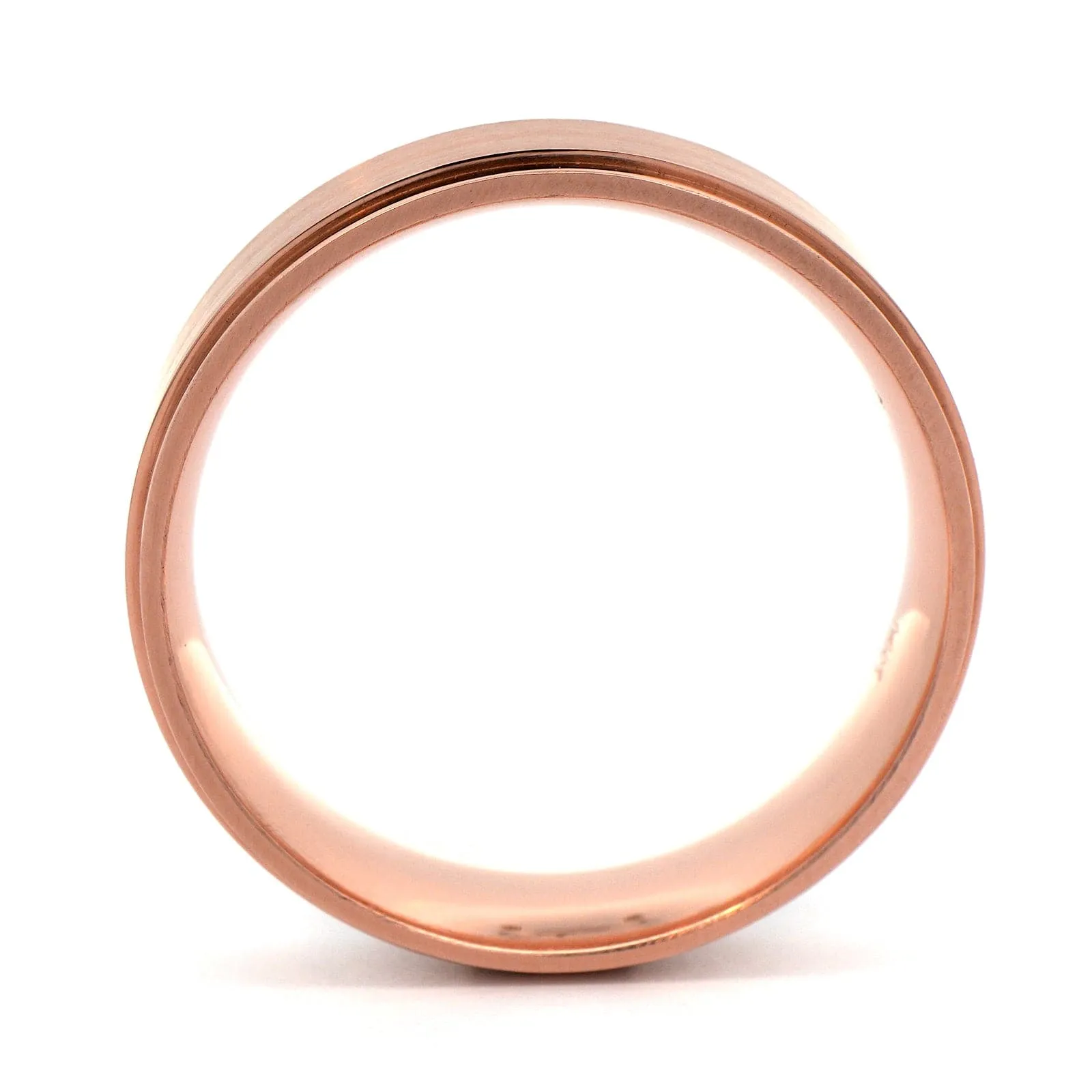 14K Rose Gold 6mm Polished Stepped Rails with Matte Finished Wedding Band