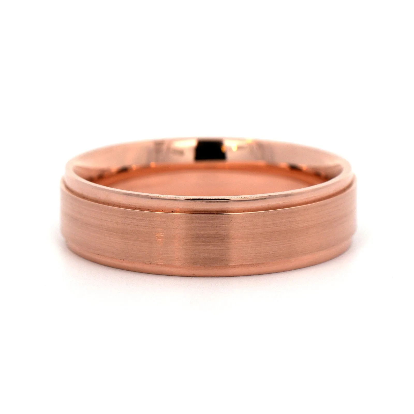 14K Rose Gold 6mm Polished Stepped Rails with Matte Finished Wedding Band