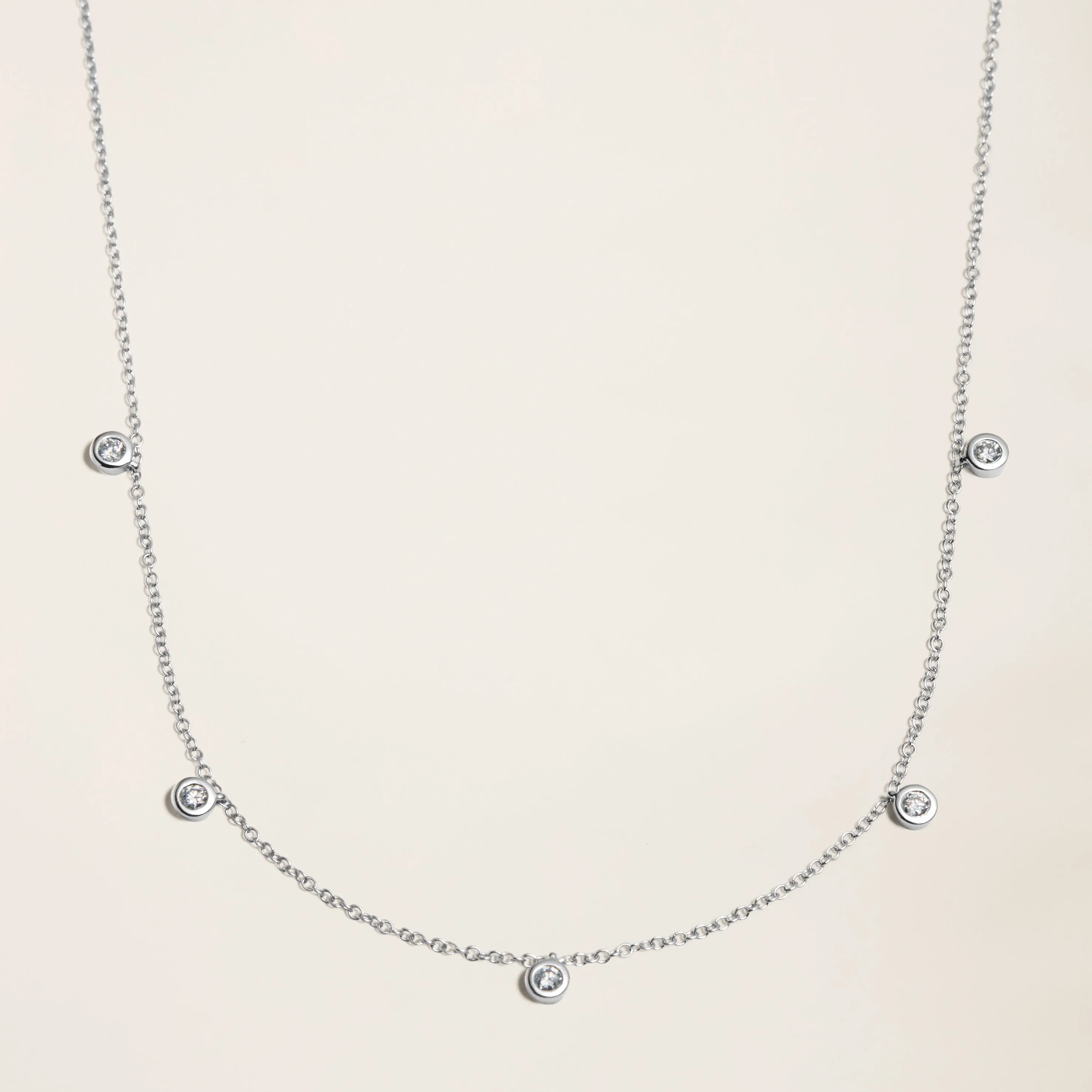 14K Solid Gold Diamond Five-Stone Necklace