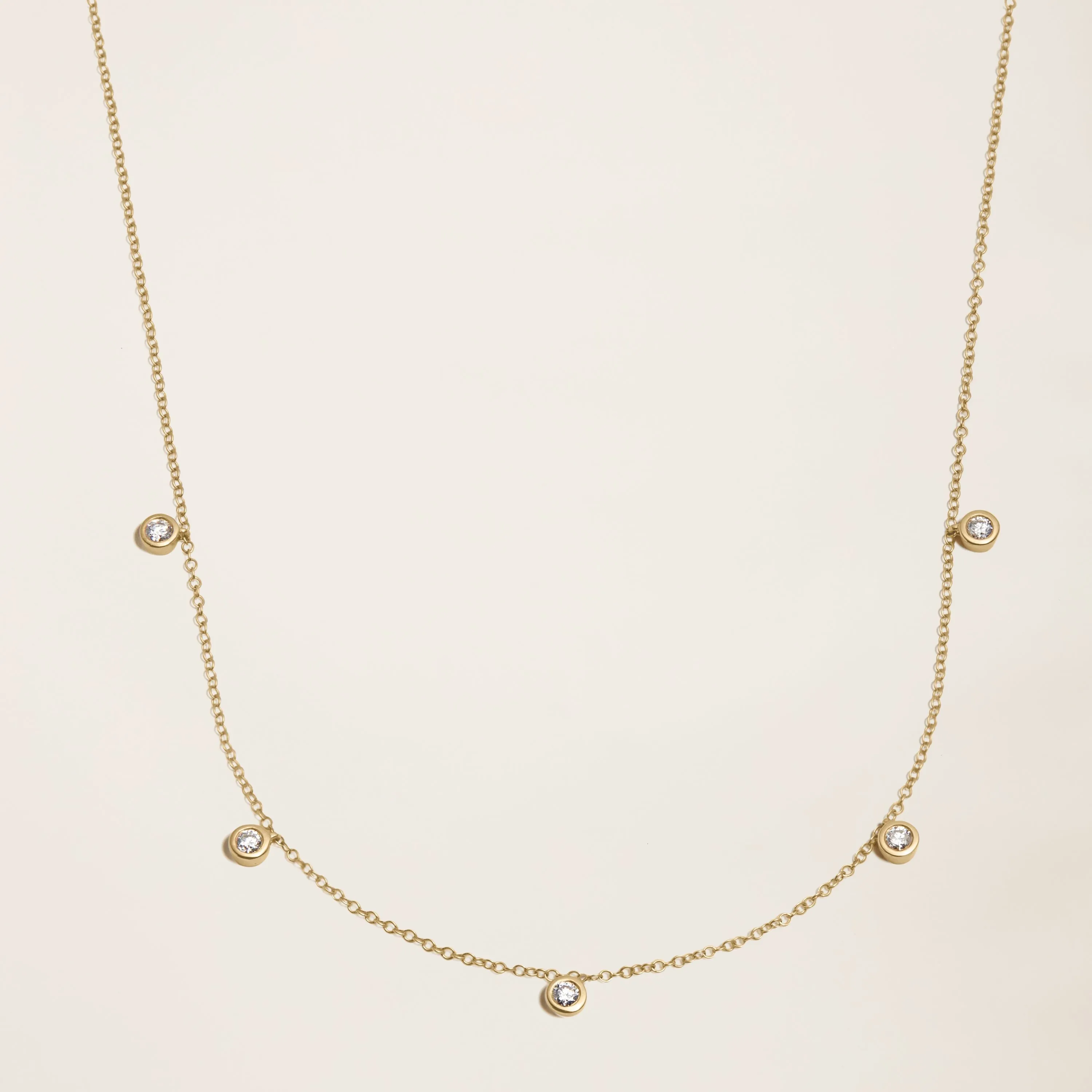 14K Solid Gold Diamond Five-Stone Necklace