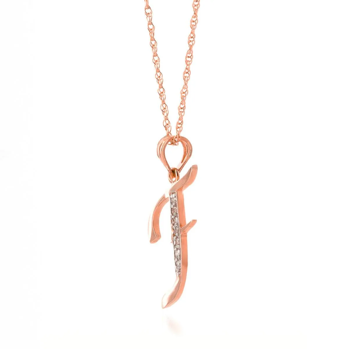 14K Solid Rose Gold Necklace w/ Natural Diamonds Initial 'f' Pendant