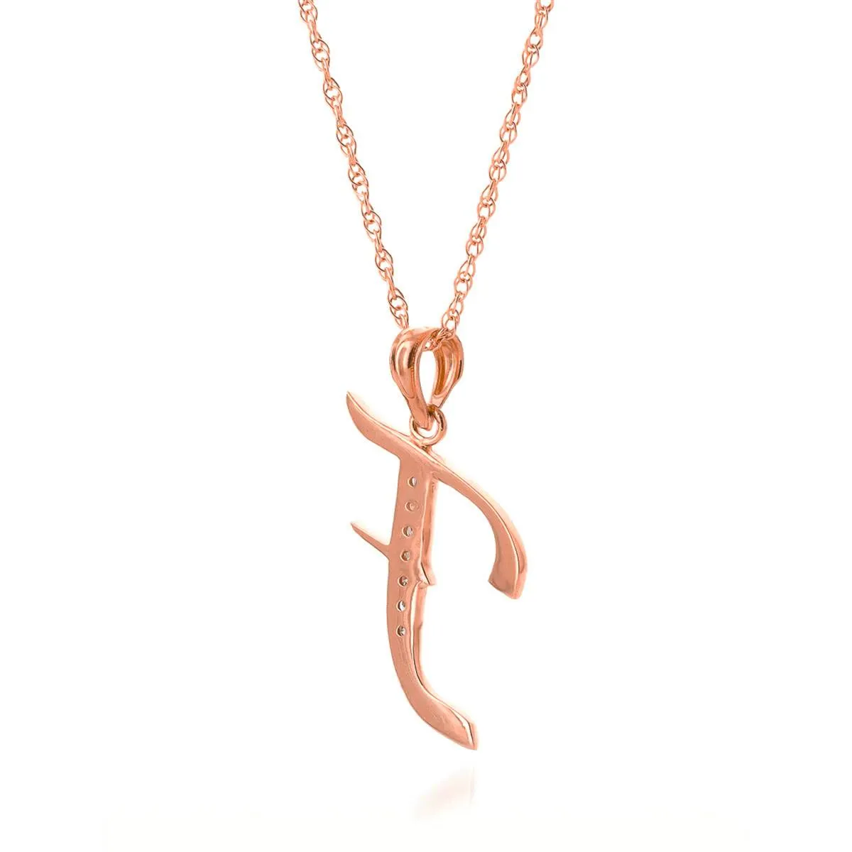 14K Solid Rose Gold Necklace w/ Natural Diamonds Initial 'f' Pendant