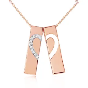 14K Solid Rose Gold Split Heart Necklace w/ Natural Diamonds