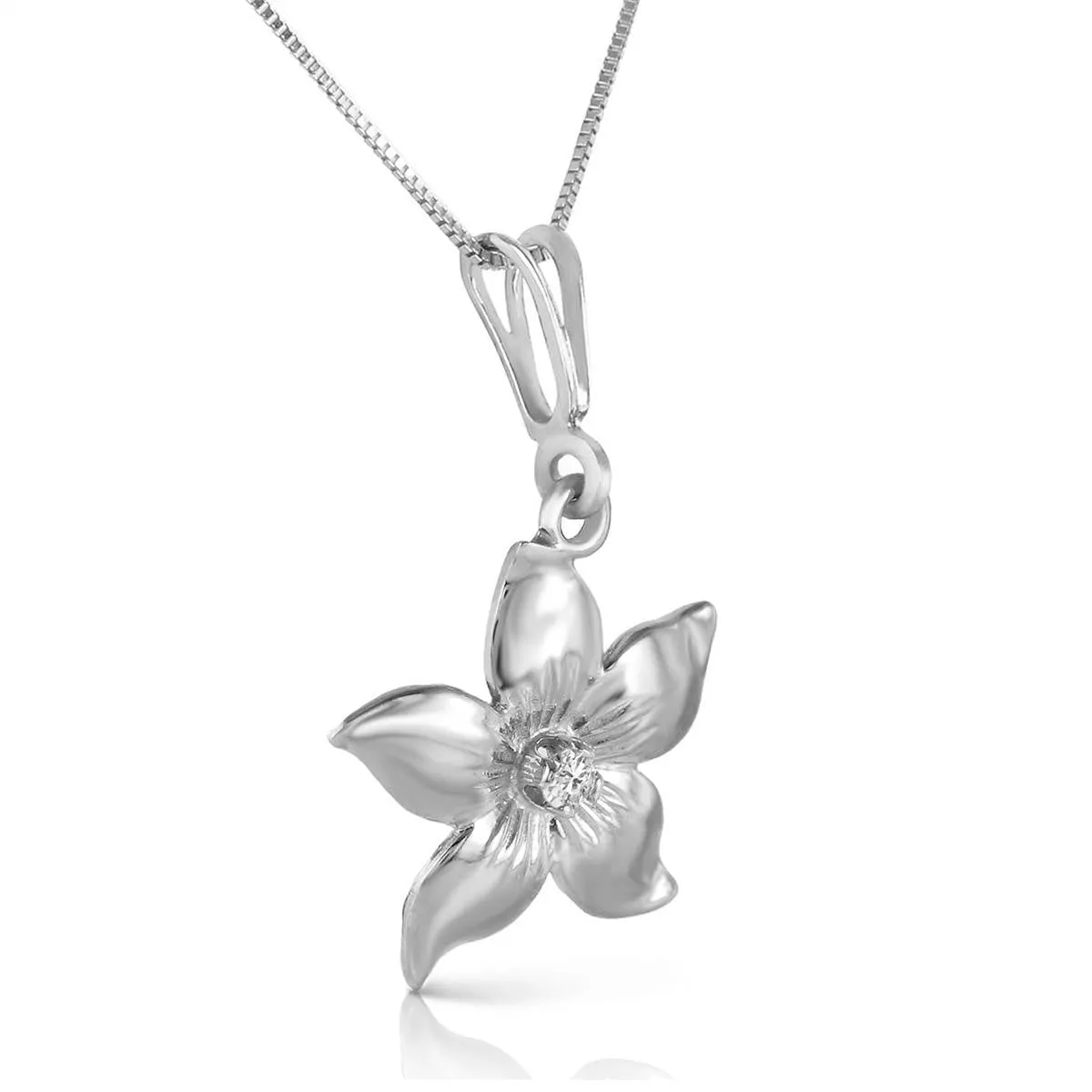 14K Solid White Gold Flower Necklace Natural Diamond