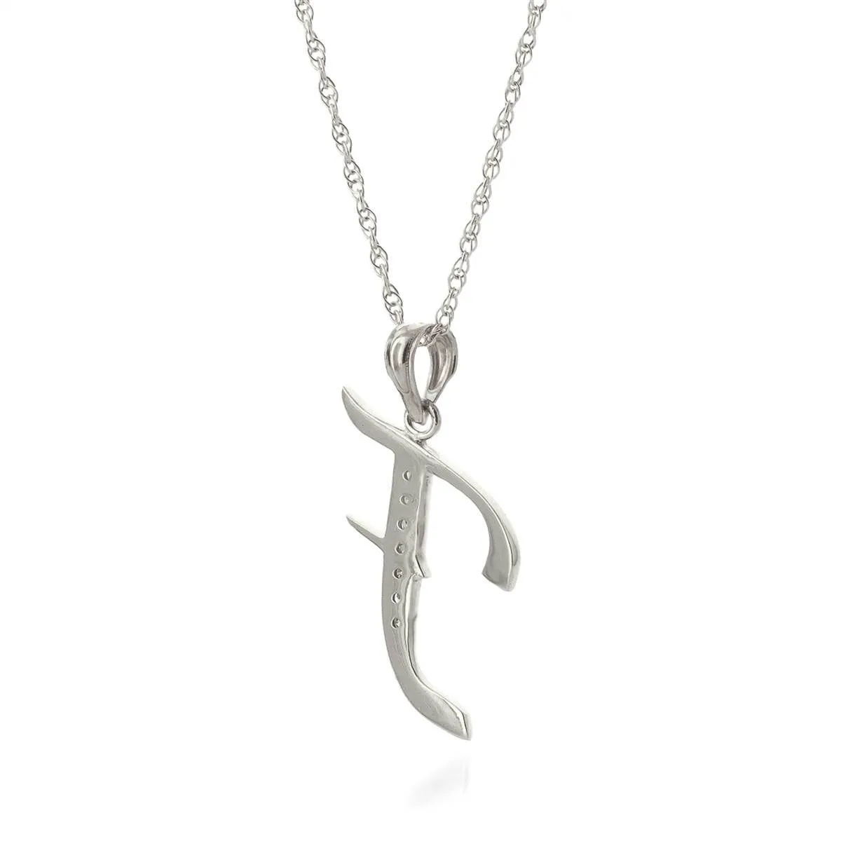 14K Solid White Gold Necklace w/ Natural Diamonds Initial 'f' Pendant