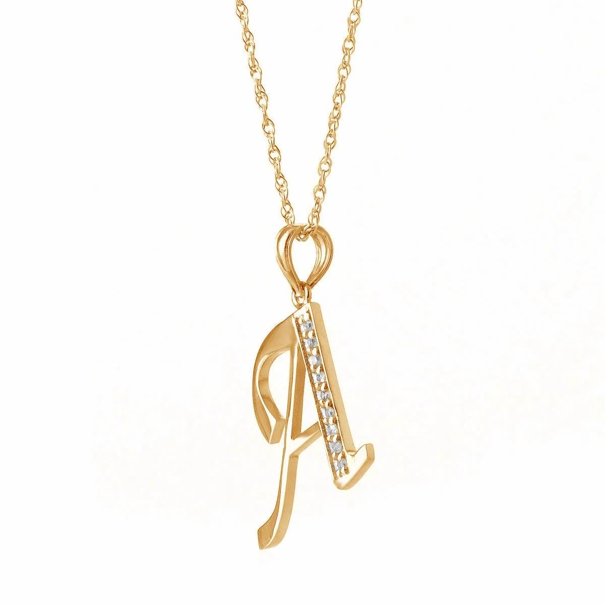 14K Solid Yellow Gold Necklace w/ Natural Diamonds Initial 'a' Pendant