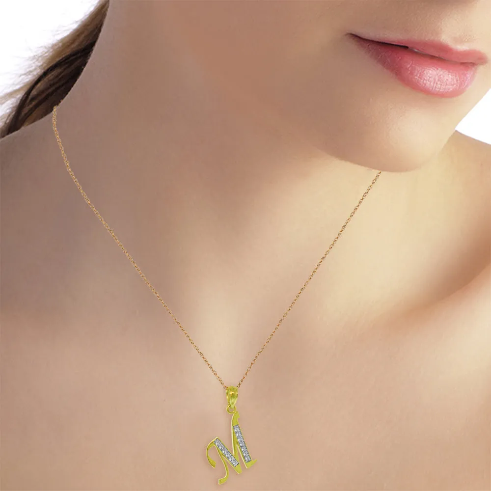 14K Solid Yellow Gold Necklace w/ Natural Diamonds Initial 'm' Pendant