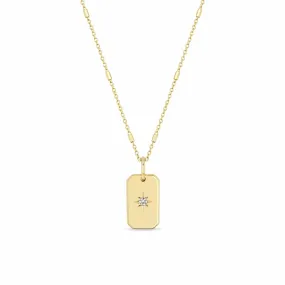 14k Star Set Diamond Small Square Edge Dog Tag Necklace