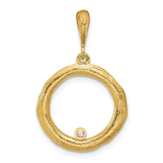 14K Textured Diamond Wavy Open Circle Pendant