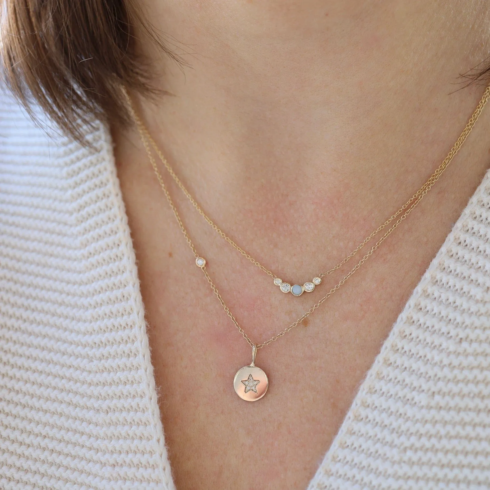 14k Tiny Floating Diamond Chain Necklace