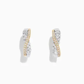 14K White and Yellow Gold 3/4" Diamond Crossover Hoop Earrings, 1.00 TCW