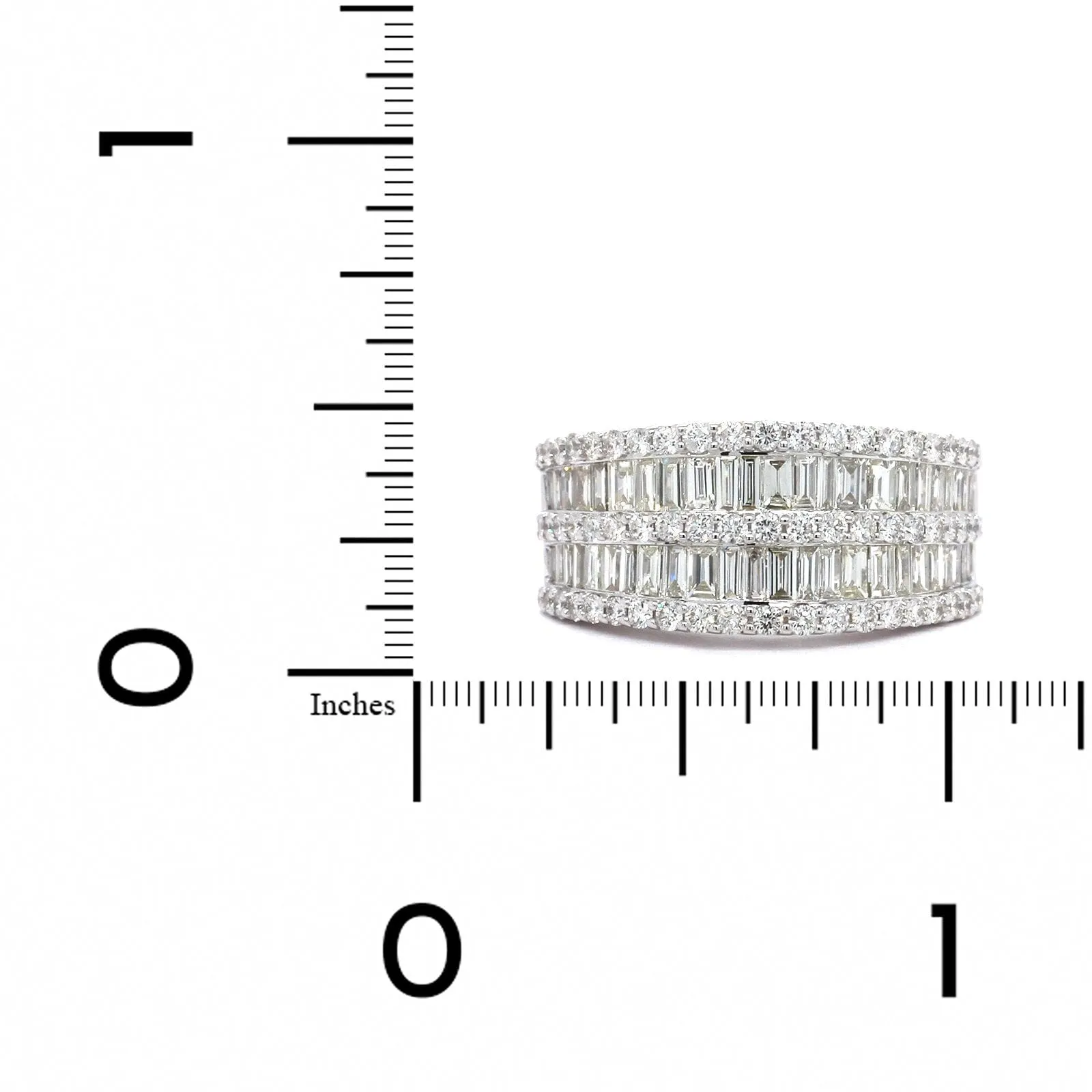 14K White Gold 5 Row Baguette and Round Diamond Band