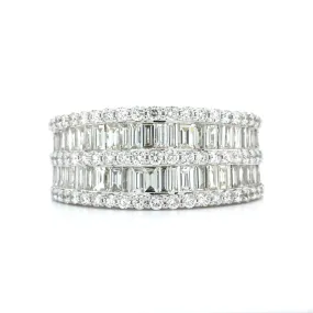 14K White Gold 5 Row Baguette and Round Diamond Band