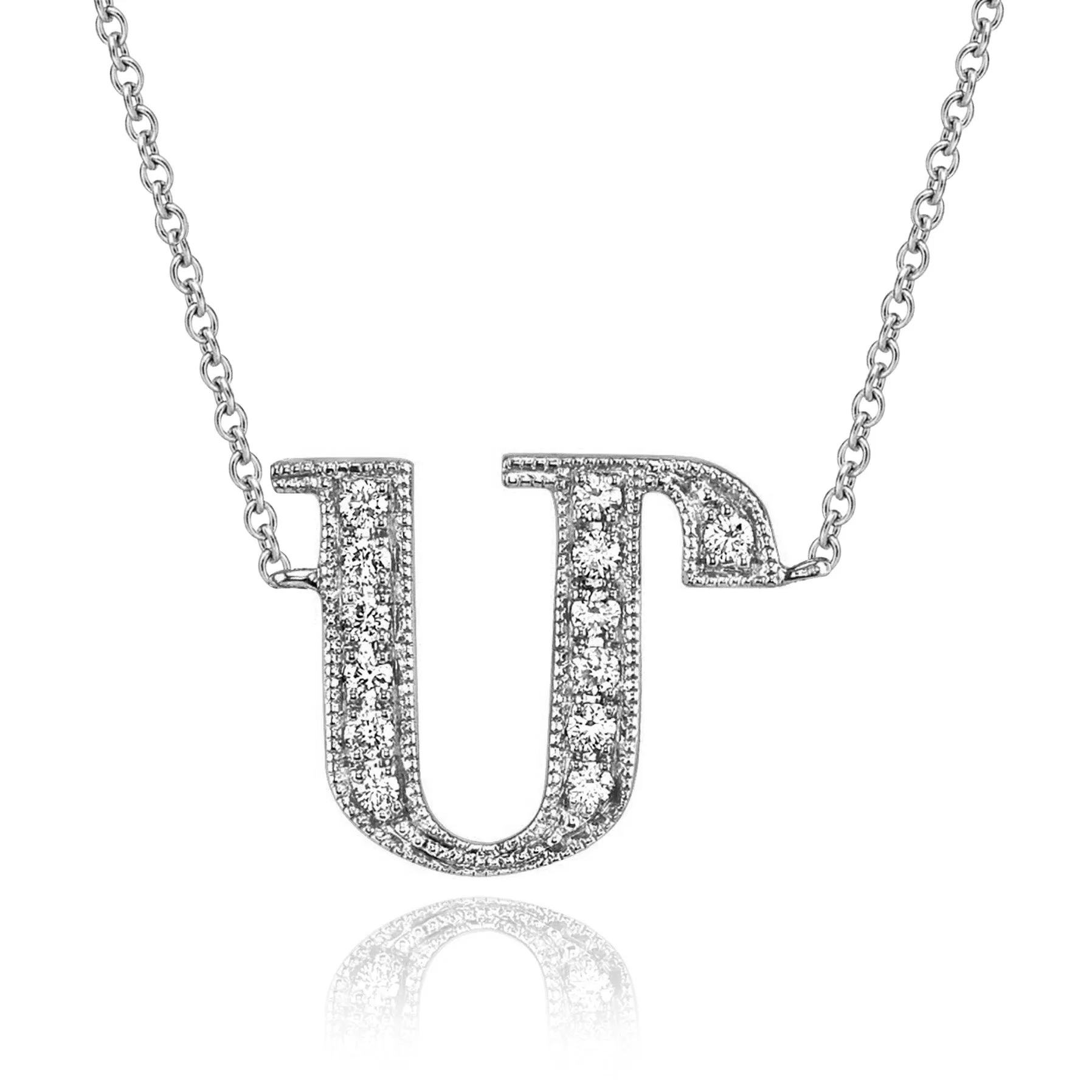 14K White Gold Armenian Initial Diamond Necklace