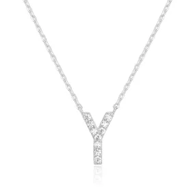 14k White Gold Created Diamond Initial Y Letter Pendant Necklace Plated