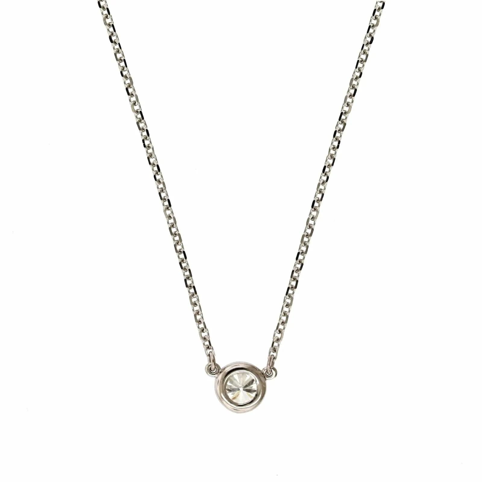 14K White Gold Diamond Bezel Necklace