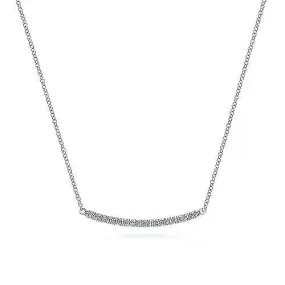 14K White Gold Diamond Pave Curved Bar Necklace