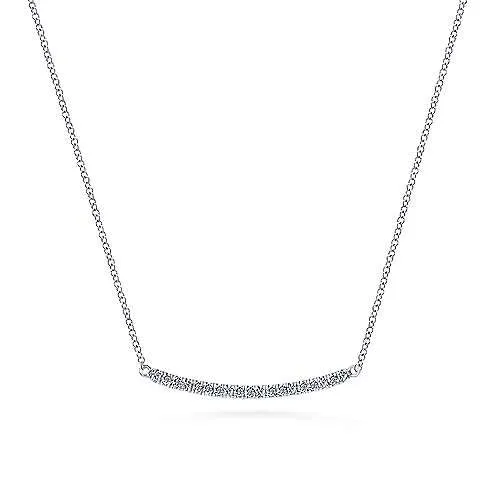 14K White Gold Diamond Pave Curved Bar Necklace