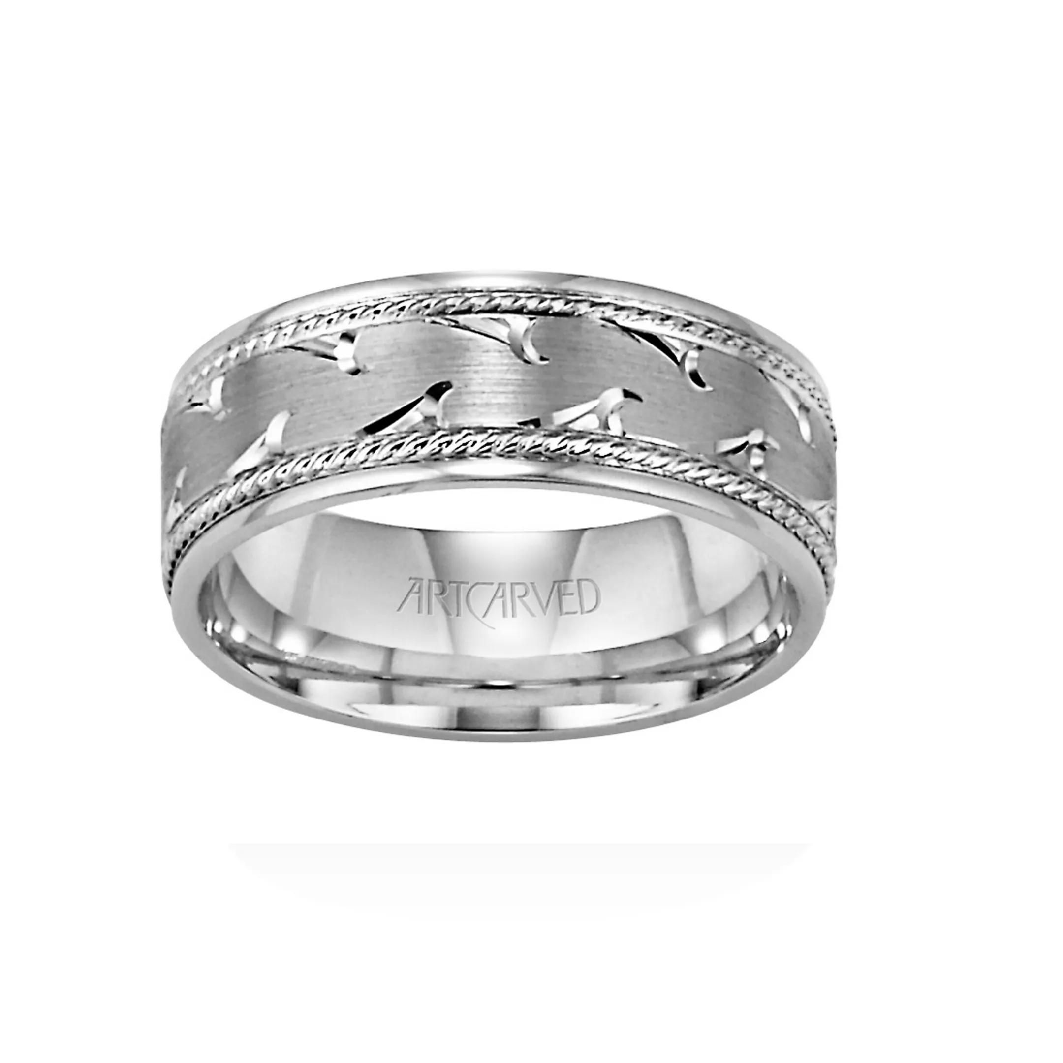 14K White Gold Engraved Band